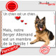 Berger Allemand Poils Longs couché, plaque Attention "un chien est membre famille" affiche panneau pancarte photo idée cadeau