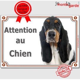 Basset Hound tricolore, plaque portail "Attention au Chien" photo Basset Hund 3 couleurs, résiste à l'extérieur, idée cadeau