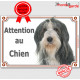 Bearded Collie gris noir et blanc, plaque portail "Attention au Chien" pancarte panneau photo colle barbu