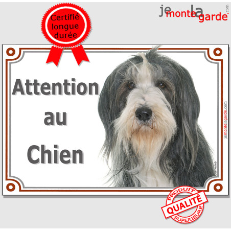 Bearded Collie gris noir et blanc,  plaque portail "Attention au Chien" pancarte panneau photo colle barbu