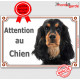 Cocker Anglais Spaniel noir et feu, plaque portail "Attention au Chien" panneau pancarte affiche photo