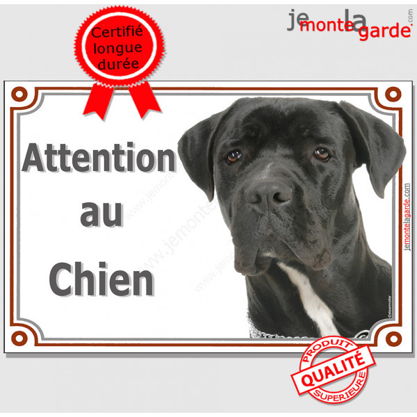 Cane Corso tout noir, pancarte portail "Attention au Chien" Plaque photo race, Panneau Italiano affiche