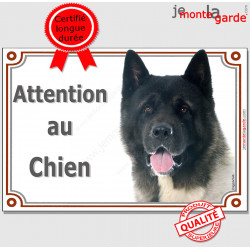 Akita Américain, plaque portail "Attention au Chien" 24 cm LUXE