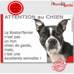 Plaque "Attention au Chien, le Boston Terrier est une sonnette" 24 cm RNG