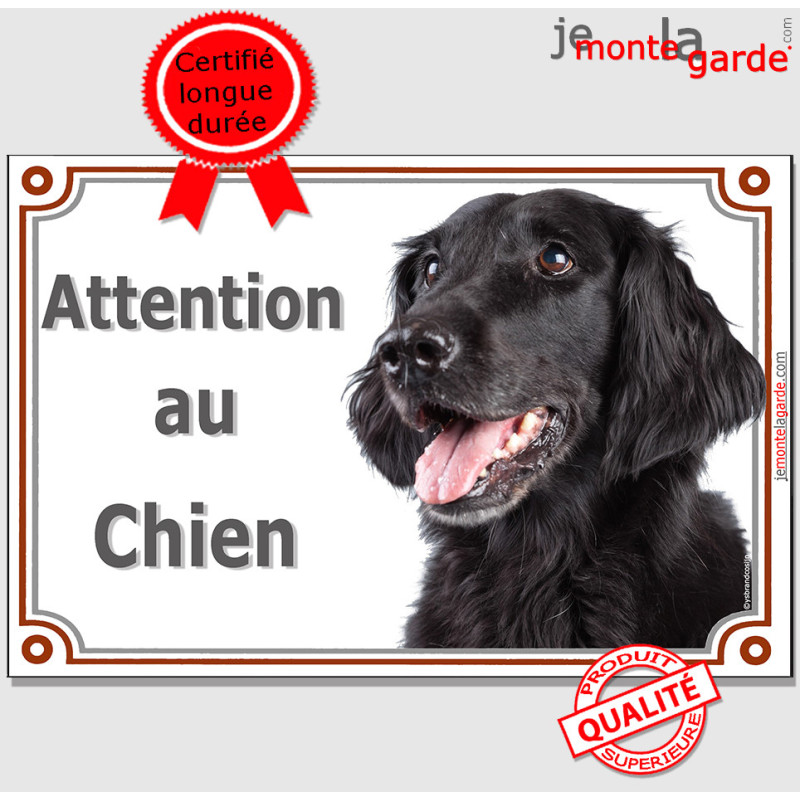 Flat-Coated Retriever noir, plaque portail extérieure "Attention au Chien" photo Flat-Coated Retriever noir, plaque portail extérieure "Attention au Chien" photo
