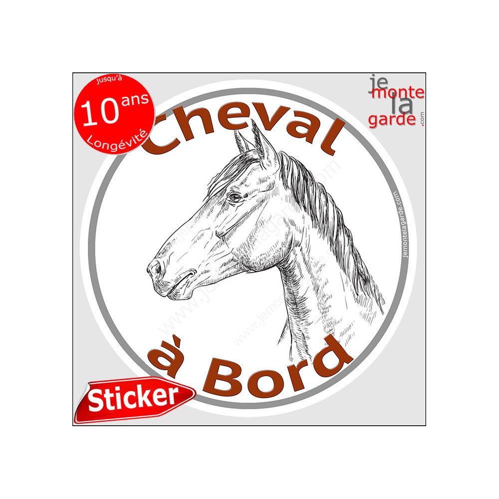 Disque sticker Cheval à Bord humour absurde 14 cm