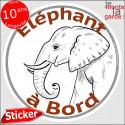 sticker rond "Eléphant à Bord" humour absurde 14 cm
