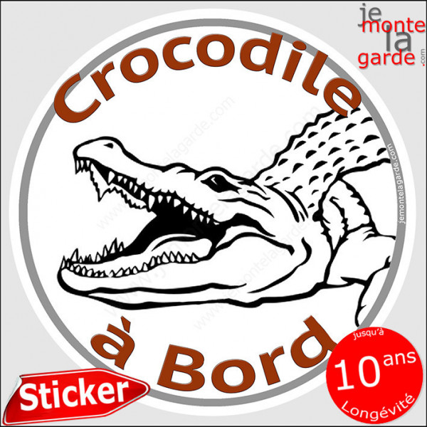 sticker rond "Crocodile à Bord" humour absurde voiture remorque photo tête Disque autocollant adhésif marrant coco brute