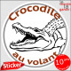 sticker rond "Crocodile au volant" humour absurde voiture remorque photo tête Disque autocollant adhésif marrant coco brute