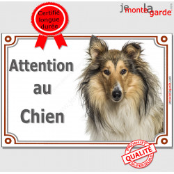 Colley fauve, plaque portail "Attention au Chien" pancarte panneau photo, Berger d'Ecosse marron Lassie