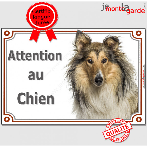 Colley fauve, plaque portail "Attention au Chien" pancarte panneau photo, Berger d'Ecosse marron Lassie