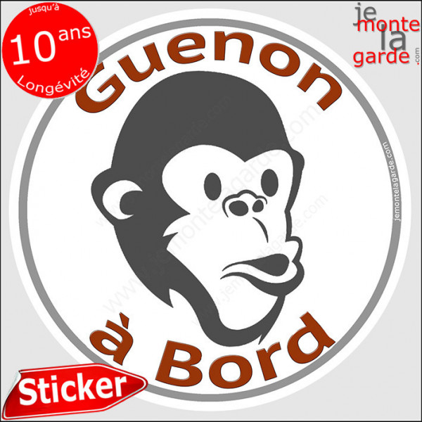 sticker rond "Guenon à Bord" humour absurde voiture remorque photo tête Disque autocollant adhésif marrant singe