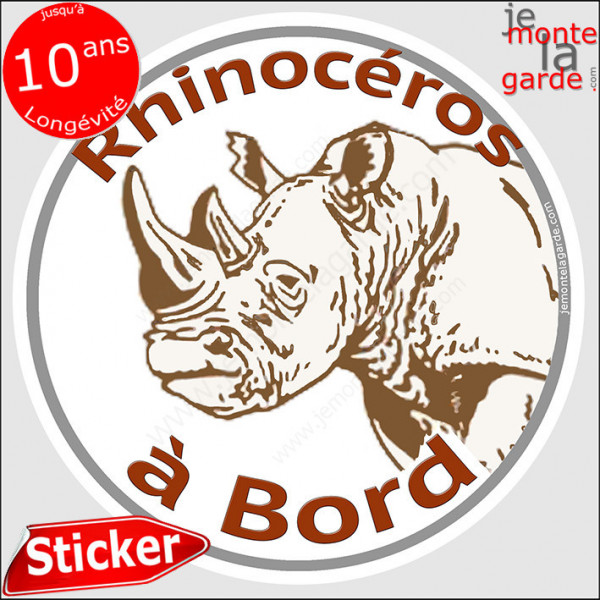 sticker rond "Rhinocéros à Bord" humour absurde voiture remorque photo tête Disque autocollant adhésif marrant brute