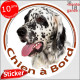 Setter Anglais noir et blanc, sticker autocollant rond "Chien à Bord" Disque photo adhésif voiture vitre