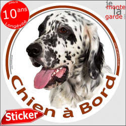 Setter Anglais, sticker voiture rond "Chien à Bord" 2 tailles