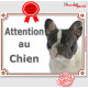 Bouledogue Français Caille blanc et noir Tête, plaque portail "Attention au Chien" pancarte panneau photo Bulldog