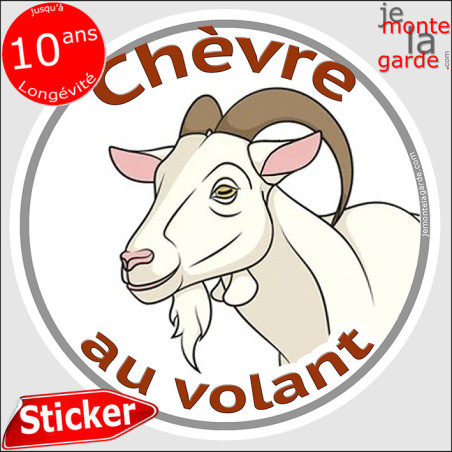 sticker rond "Chèvre au volant" humour absurde 2 tailles D
