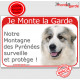 Montagne des Pyrénées tête, plaque portail rouge "Je Monte la Garde, surveille protège" 24 cm, pancarte panneau photo