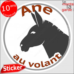 sticker rond "Ane au volant" humour absurde 14 cm