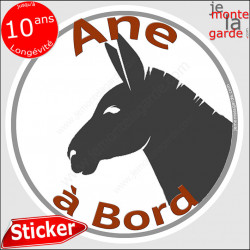 sticker rond "Ane à Bord" humour absurde 14 cm