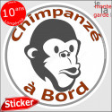 sticker rond "Chimpanzé à Bord" humour absurde 14 cm