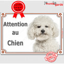 Bichon Frisé, plaque portail photo "Attention au Chien" 24 cm LUX