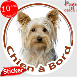 Yorkshire, sticker autocollant rond "Chien à Bord" disque photo York adhésif vitre voiture