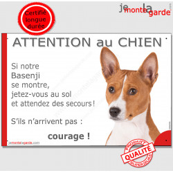 Basenji, plaque humour "Jetez Vous au Sol, Attention au Chien" 24 cm JET