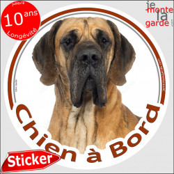 Dogue Allemand fauve marron, sticker autocollant rond "Chien à Bord" Disque adhésif photo Danois race