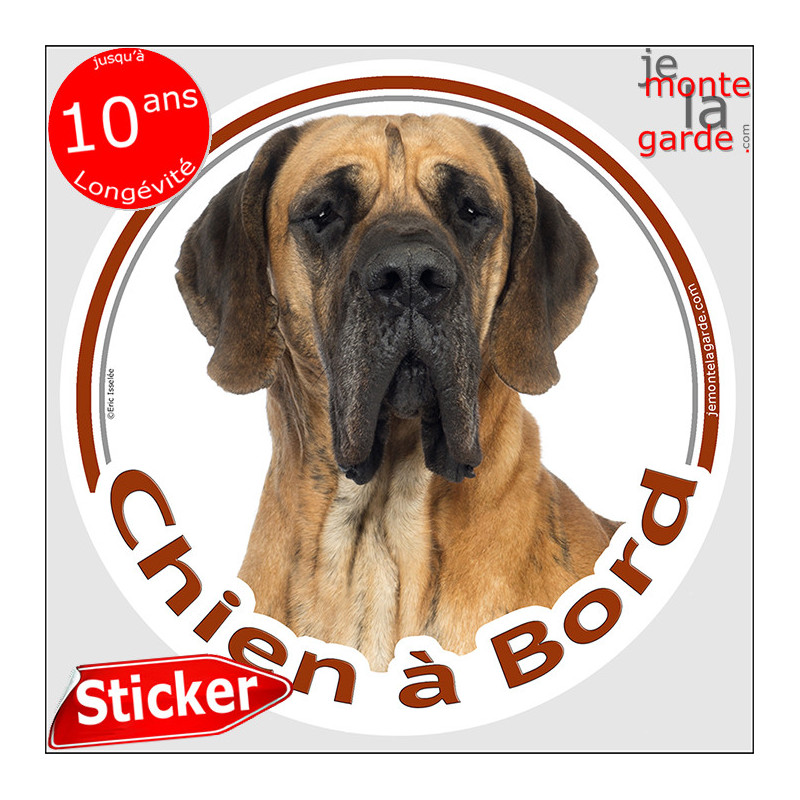 Dogue Allemand fauve marron, sticker autocollant rond "Chien à Bord" Disque adhésif photo Danois race Dogue Allemand fauve marron, sticker autocollant rond "Chien à Bord" Disque adhésif photo Danois race