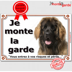 Leonberg Tête, plaque portail "Je Monte la Garde, interdit sans autorisation" pancarte panneau photo race