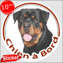 Rottweiler, sticker voiture rond photo "Chien à Bord" 15 cm