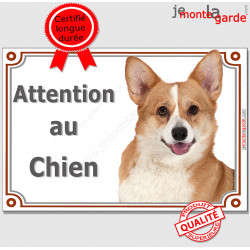 Welsh Corgi fauve, plaque portail "Attention au Chien" pancarte panneau photo pembroke