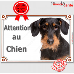 Teckel poils durs sanglier Tête, plaque portail "Attention au Chien" pancarte panneau marron photo