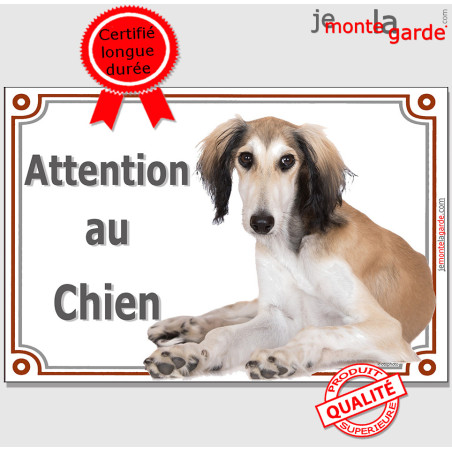 Lévrier Saluki fauve, plaque portail "Attention au Chien" 4 Tailles Lévrier Saluki fauve, plaque portail "Attention au Chien" 4 Tailles
