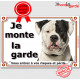 Bouledogue Américain blanc avec tâches noires Tête, plaque portail "Je Monte la Garde, risques et périls" pancarte panneau photo