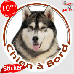 Alaskan Malamute, disque autocollant "Chien à Bord" Sticker photo rond vitre voiture adhésif