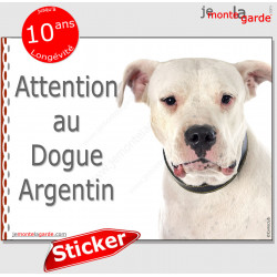 Dogue Argentin, autocollant "Attention au Chien" 16 cm