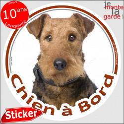 Airedale, disque autocollant "Chien à Bord" 14 cm