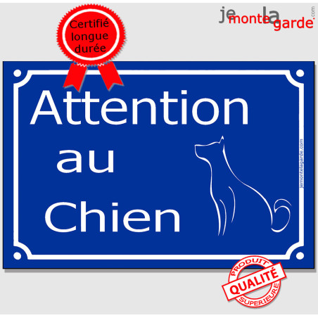 Plaque Portail "Attention au Chien" Rue Bleu Marine 3 tailles
