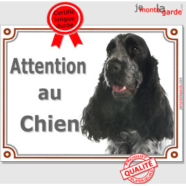 Cocker Anglais bleu, plaque portail "Attention au Chien" 2 tailles LUX D