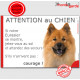 Eurasier fauve, plaque portail humour "Attention au Chien, Jetez Vous au Sol, secours, courage" photo pancarte drôle