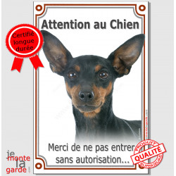 Pinscher noir et feu Tête, plaque portail "Attention au Chien, interdit sans autorisation" pancarte photo verticale panneau pins