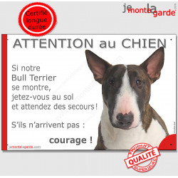 Bull Terrier, plaque humour "Jetez Vous au Sol, Attention au Chien" 24 cm JET