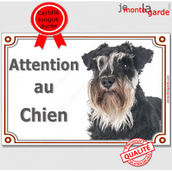 Schnauzer noir et blanc, plaque portail " Attention au Chien" pancarte panneau photo