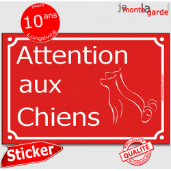 Panneau Sticker autocollant adhésif Portail pluriel "Attention aux Chiens" plaque Rue bien rouge visible voyant plusieurs chiens