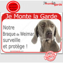 Braque de Weimar, plaque rouge "Je Monte la Garde" 24 cm