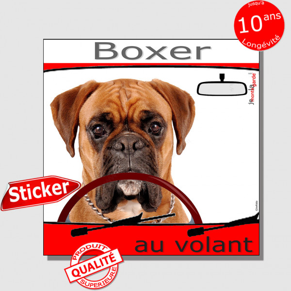 "Boxer au volant" panneau autocollant humoristique voiture photo sticker drôle Boxeur fauve marron chien à bord