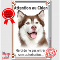 Husky Marron, plaque verticale "Attention au Chien" 24 cm VL