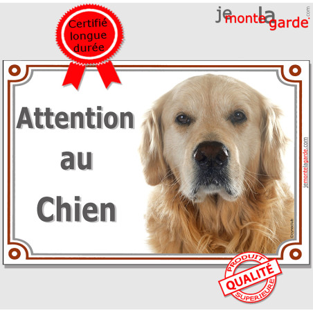 Golden Retriever, plaque portail photo "Attention au Chien"résiste pluie soleil gel, idée cadeau, 3 Tailles D